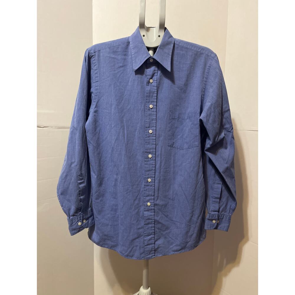 Van Heusen Men’s Blue End-on-End Dress Shirt Size 15.5 34/35 Long Sleeve